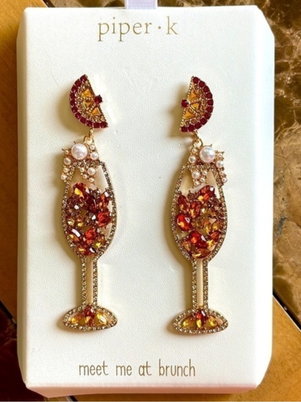 New Piper K Meet Me At Brunch Celebration Champagne Flute Drop Glass Earrings